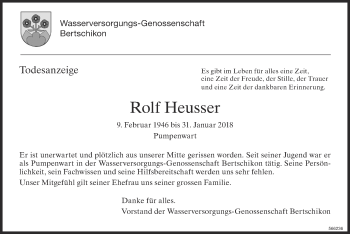 Traueranzeige von Rolf Heusser von ZO Gesamt