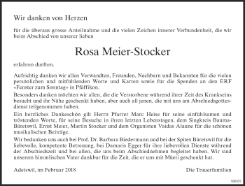 Traueranzeige von Rosa Meier-Stocker von ZO Gesamt