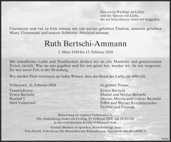 Traueranzeige von Ruth Bertschi-Ammann von ZO Gesamt