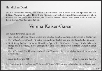 Traueranzeige von Verena Kaiser-Gasser von ZO Gesamt