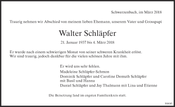 Traueranzeige von Walter Schläpfer von Glattaler