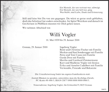 Traueranzeige von Willi Vogler von ZO Gesamt