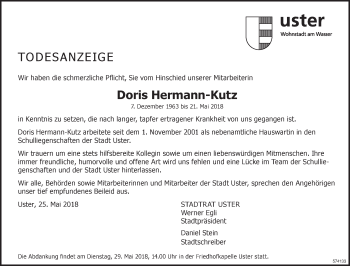 Traueranzeige von Doris Hermann-Kutz von ZO Gesamt