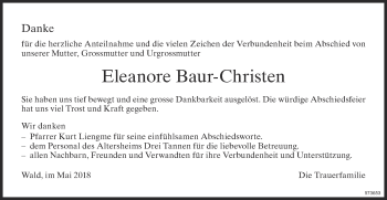 Traueranzeige von Eleanore  Baur-Christen von ZO Gesamt