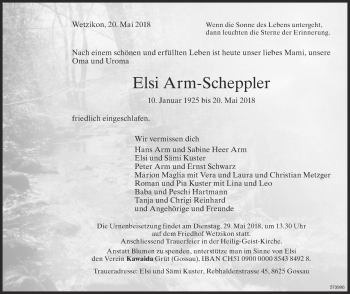 Traueranzeige von Elsi Arm-Scheppler von ZO Gesamt