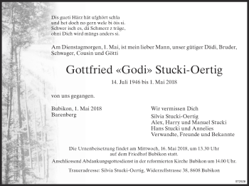 Traueranzeige von Gottfried  Stucki-Oertig von ZO Gesamt