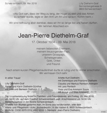 Traueranzeige von Jean-Pierre Diethelm-Graf von Glattaler