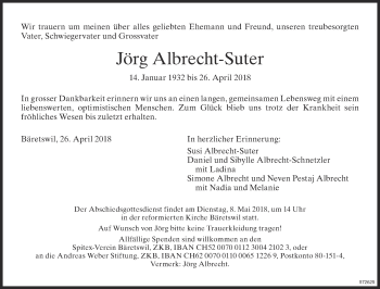 Traueranzeige von Jörg Albrecht-Suter von ZO Gesamt