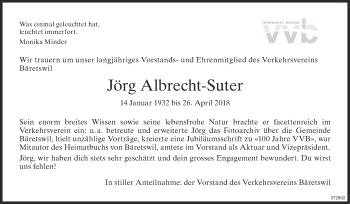 Traueranzeige von Jörg Albrecht-Suter von ZO Gesamt