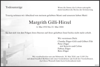 Traueranzeige von Margrith Gilli-Hirzel von ZO Gesamt