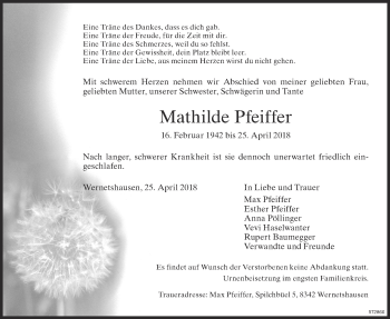 Traueranzeige von Mathilde Pfeiffer von ZO Gesamt