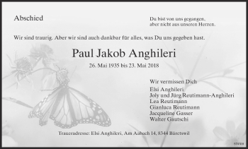 Traueranzeige von Paul Jakob Anghileri von ZO Gesamt