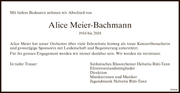 Traueranzeige von Alice Meier-Bachmann von ZO Gesamt