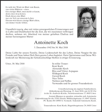 Traueranzeige von Antoinette Koch von ZO Gesamt