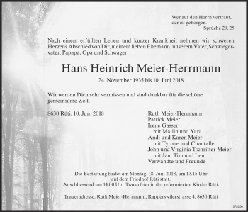 Traueranzeige von Hans Heinrich Meier-Herrmann von ZO Gesamt