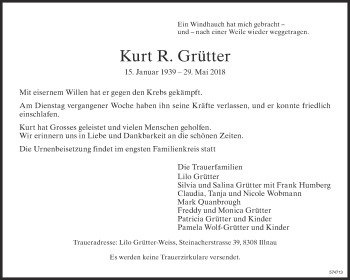 Traueranzeige von Kurt R. Grütter von ZO Gesamt