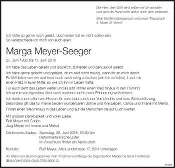 Traueranzeige von Marga Meyer-Seeger von ZO Gesamt