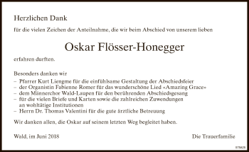 Traueranzeige von Oskar Flösser-Honegger von ZO Gesamt