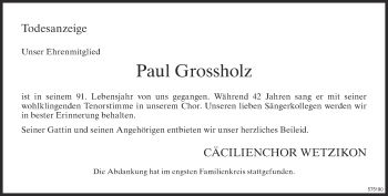 Traueranzeige von Paul Grossholz von ZO Gesamt