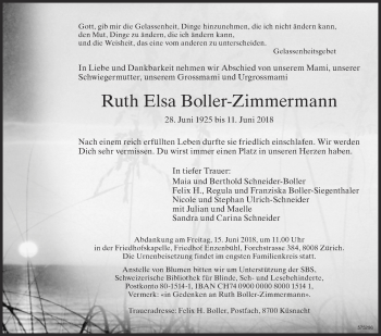 Traueranzeige von Ruth Elsa Boller-Zimmermann von ZO Gesamt