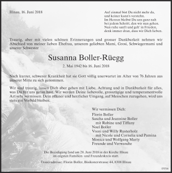 Traueranzeige von Susanna Boller-Rüegg von ZO Gesamt