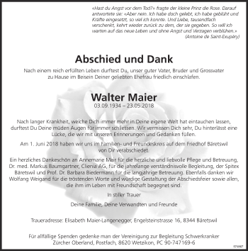 Traueranzeige von Walter Maier von ZO Gesamt