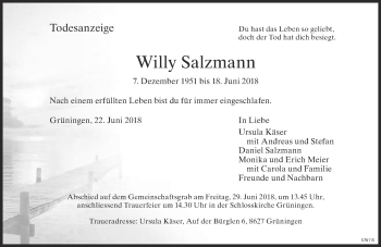 Traueranzeige von Willy Salzmann von ZO Gesamt