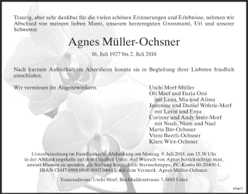 Traueranzeige von Agnes Müller-Ochsner von ZO Gesamt