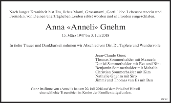 Traueranzeige von Anna Gnehm von ZO Gesamt