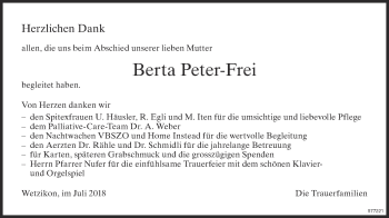 Traueranzeige von Berta Peter-Frei von ZO Gesamt