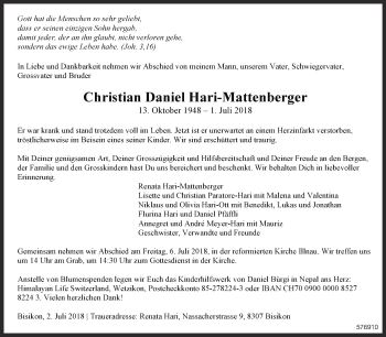 Traueranzeige von Christian Daniel Hari-Mattenberger von reg_1