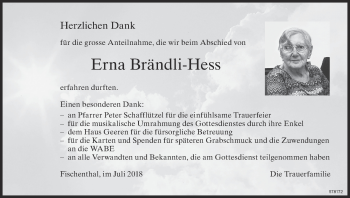 Traueranzeige von Erna Brändli-Hess von ZO Gesamt