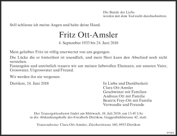 Traueranzeige von Fritz Ott-Amsler von ZO Gesamt