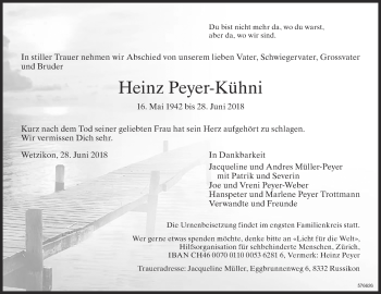 Traueranzeige von Heinz Peyer-Kühni von ZO Gesamt