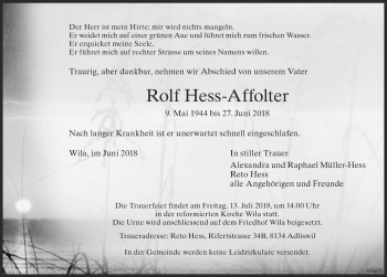 Traueranzeige von Rolf Hess-Affolter von ZO Gesamt