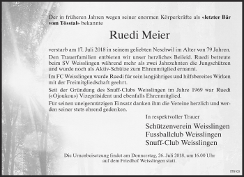 Traueranzeige von Ruedi Meier von ZO Gesamt