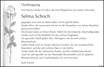 Traueranzeige von Selma Schoch von ZO Gesamt