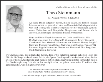 Traueranzeige von Theo Steinmann von ZO Gesamt