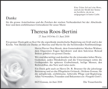 Traueranzeige von Theresa Roos-Bertini von ZO Gesamt