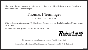 Traueranzeige von Thomas Pfenninger von ZO Gesamt