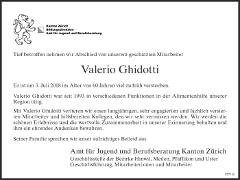 Traueranzeige von Valerio Ghidotti von ZO Gesamt