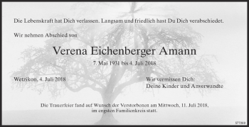 Traueranzeige von Verena  Eichenberger Amann von ZO Gesamt