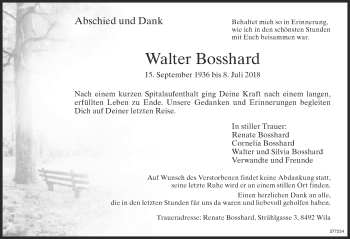 Traueranzeige von Walter Bosshard von ZO Gesamt