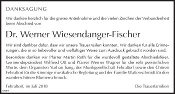 Traueranzeige von Werner Wiesendanger-Fischer von ZO Gesamt