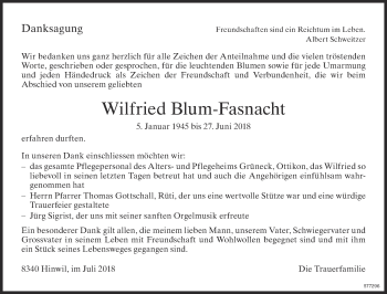 Traueranzeige von Wilfried Blum-Fasnacht von ZO Gesamt