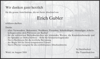 Traueranzeige von Erich Gubler von ZO Gesamt