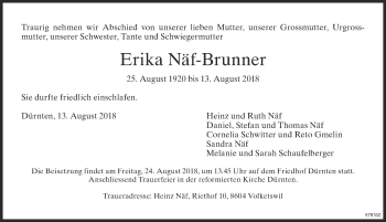 Traueranzeige von Erika Näf-Brunner von ZO Gesamt