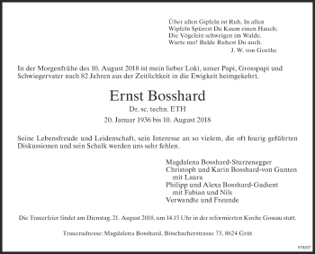 Traueranzeige von Ernst Bosshard von ZO Gesamt