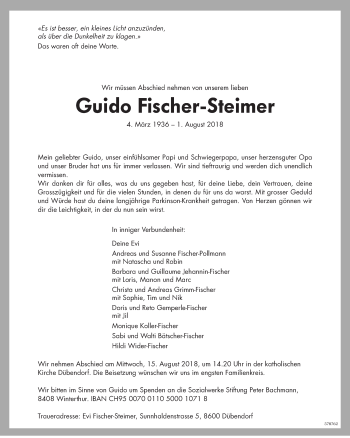 Traueranzeige von Guido Fischer-Steimer von Glattaler
