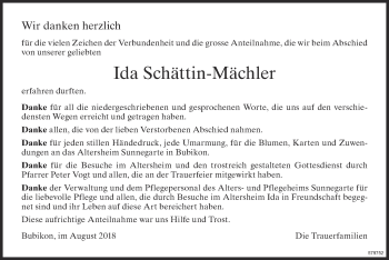 Traueranzeige von Ida Schättin-Mächler von ZO Gesamt